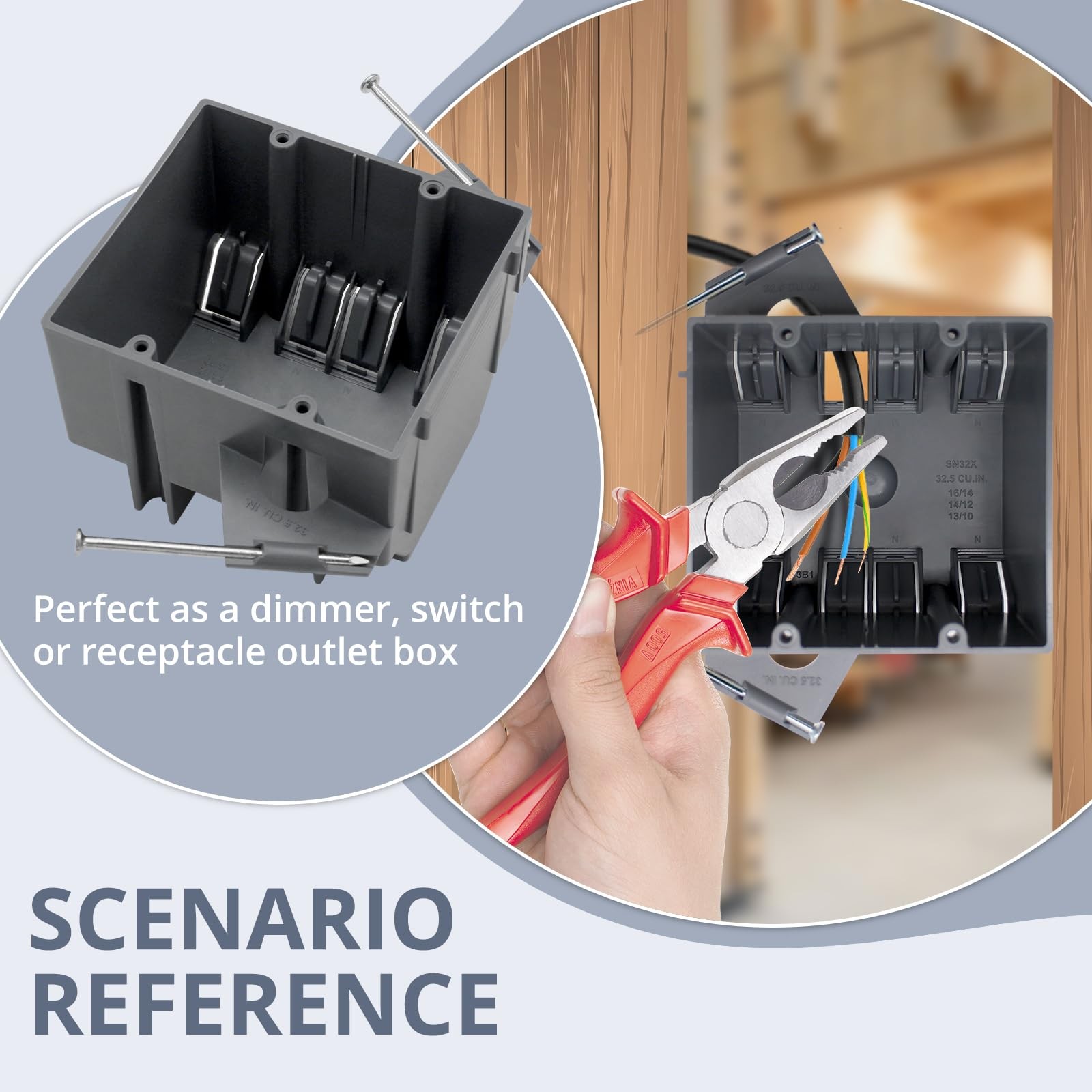 YQSIYU 2-Gang PVC New Work Electrical Outlet Box, ETL Listed