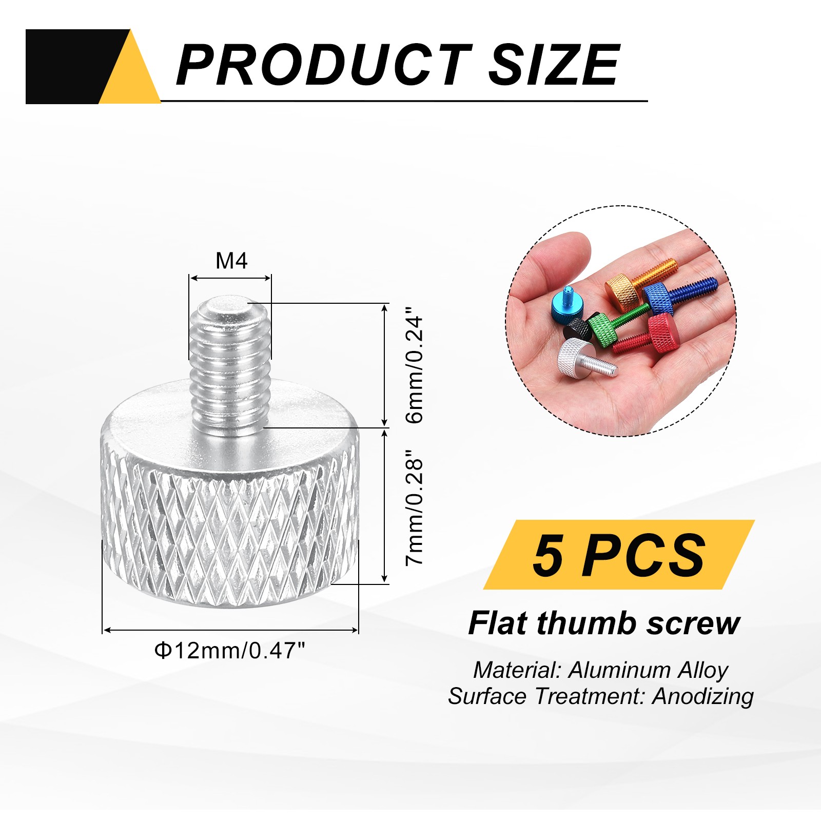 5Pcs M4x6mm Flat Head Knurled Thumb Screws for Graphics Card Silver
