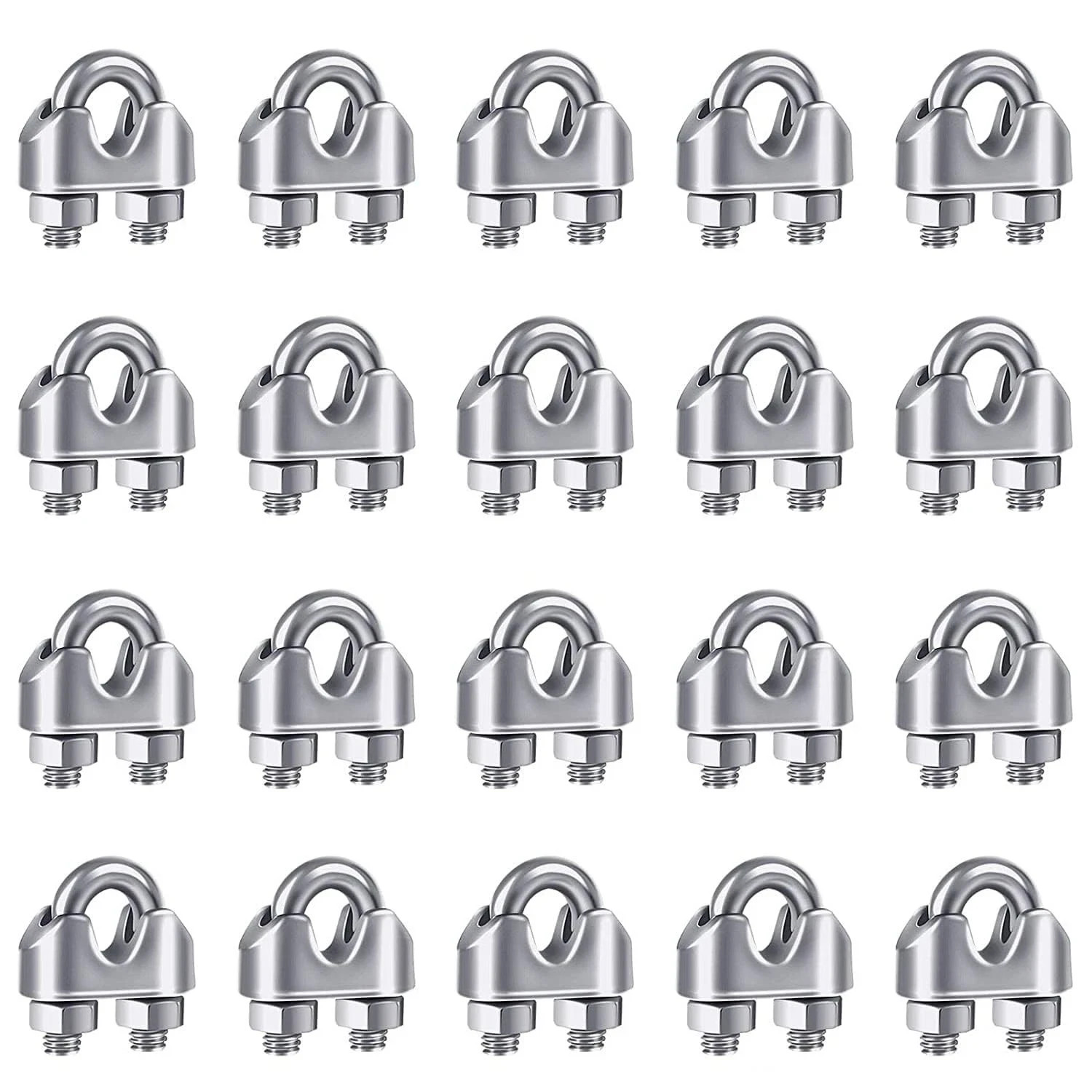 20PCS M5 3/16 Stainless Steel Wire Rope Cable Clip Clamp U-Bolt Kit