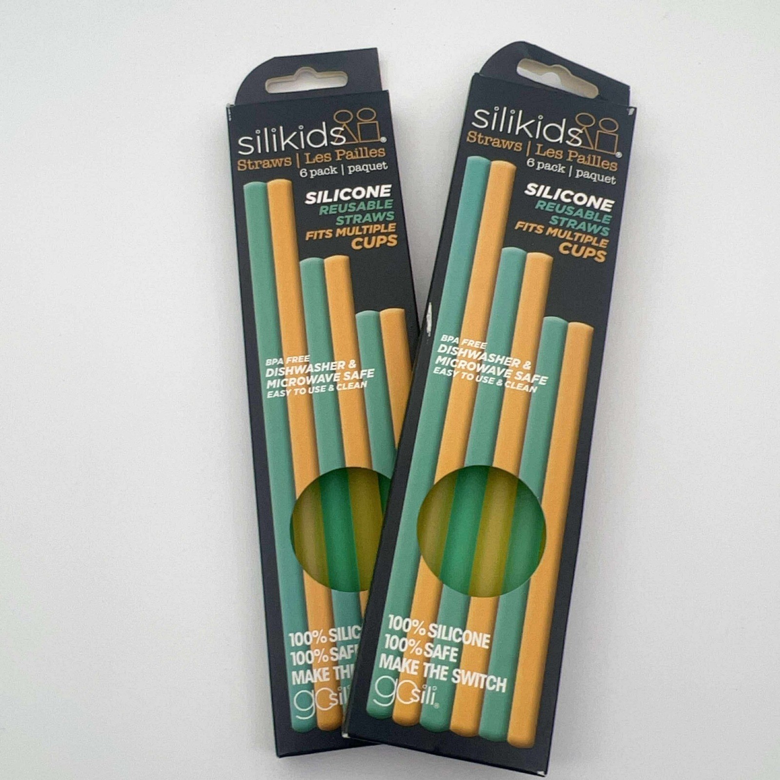 SiliKids Reusable Silicone Straws 6 Pack BPA Free Dishwasher Safe 2-Pack NWT