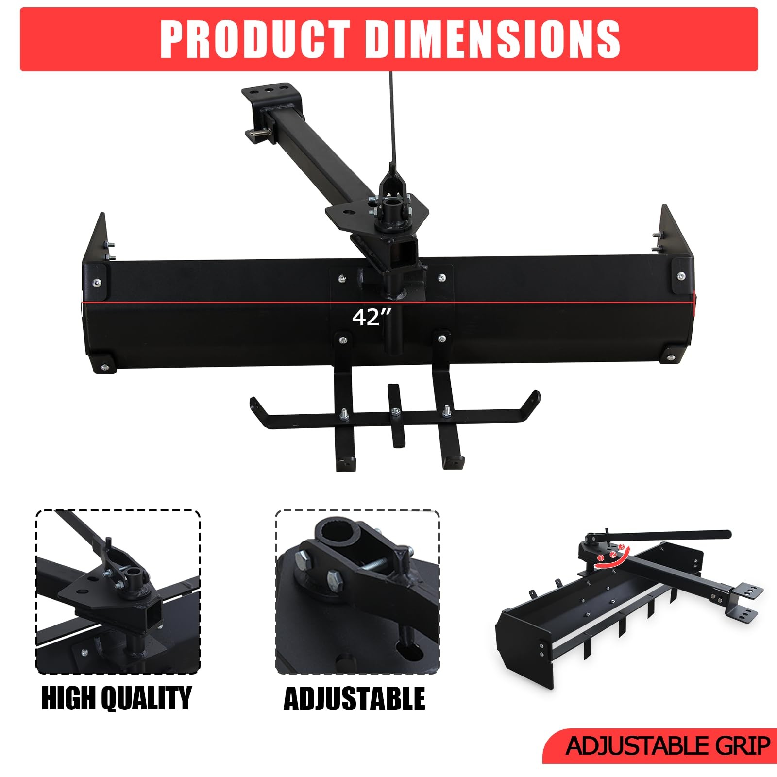 42″ Hitch Tow Behind Box Scraper Fit for ATV UTV Grader, Lawn Tractor Attachment
