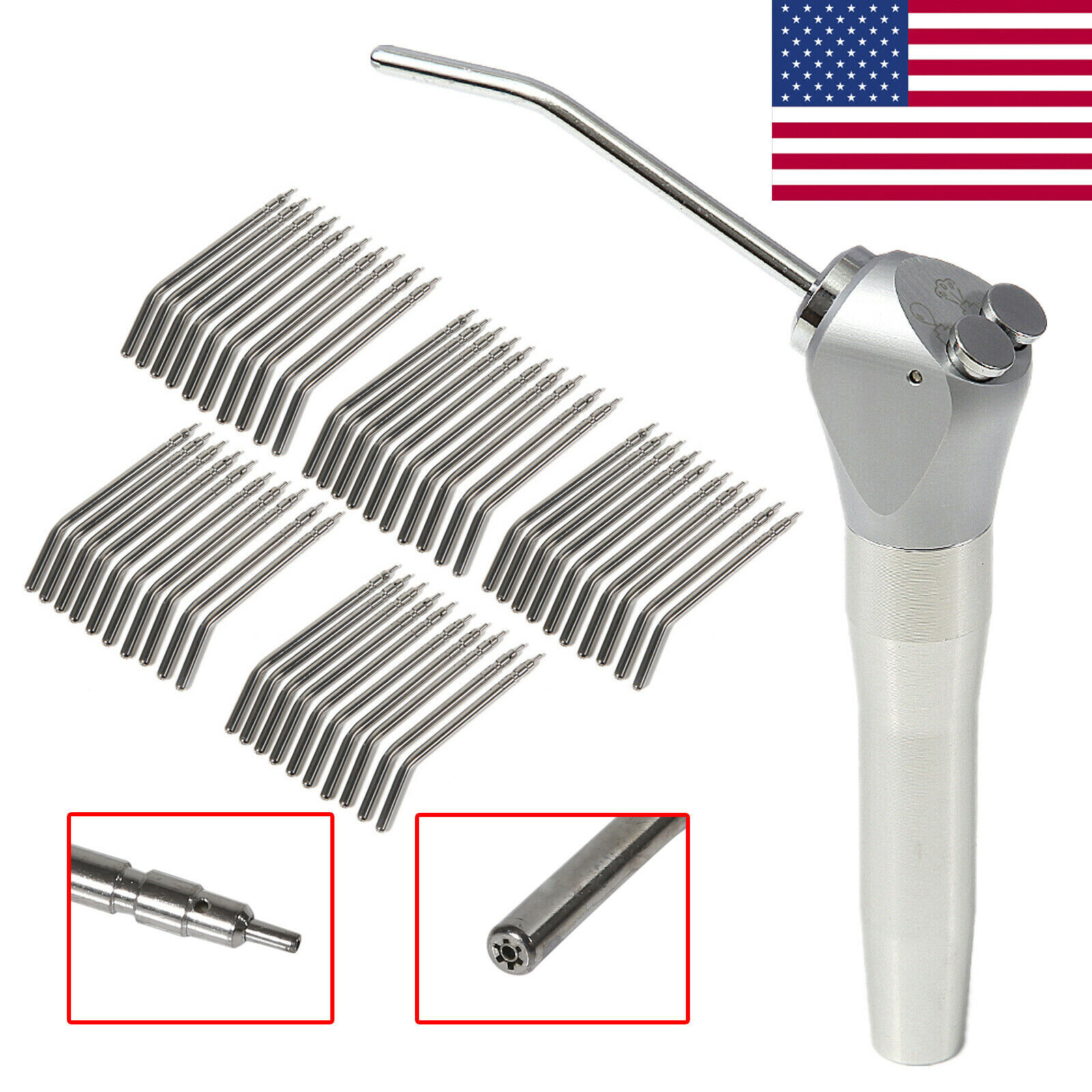 Dental 3 Way Air Water Spray Triple Syringe Handpiece w/ 50 Nozzles Tips Tubes