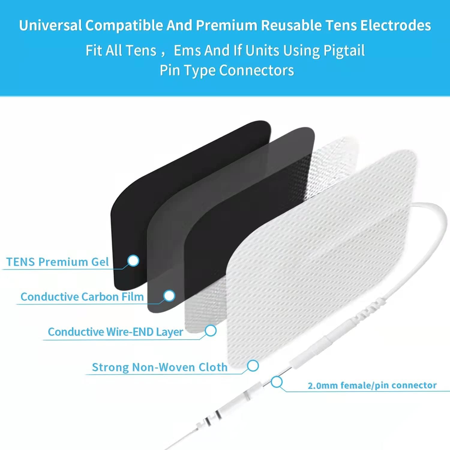 TENS Unit Electrode Pads, 10PCS 2″x 3.5″ Large Self-Adhesive White