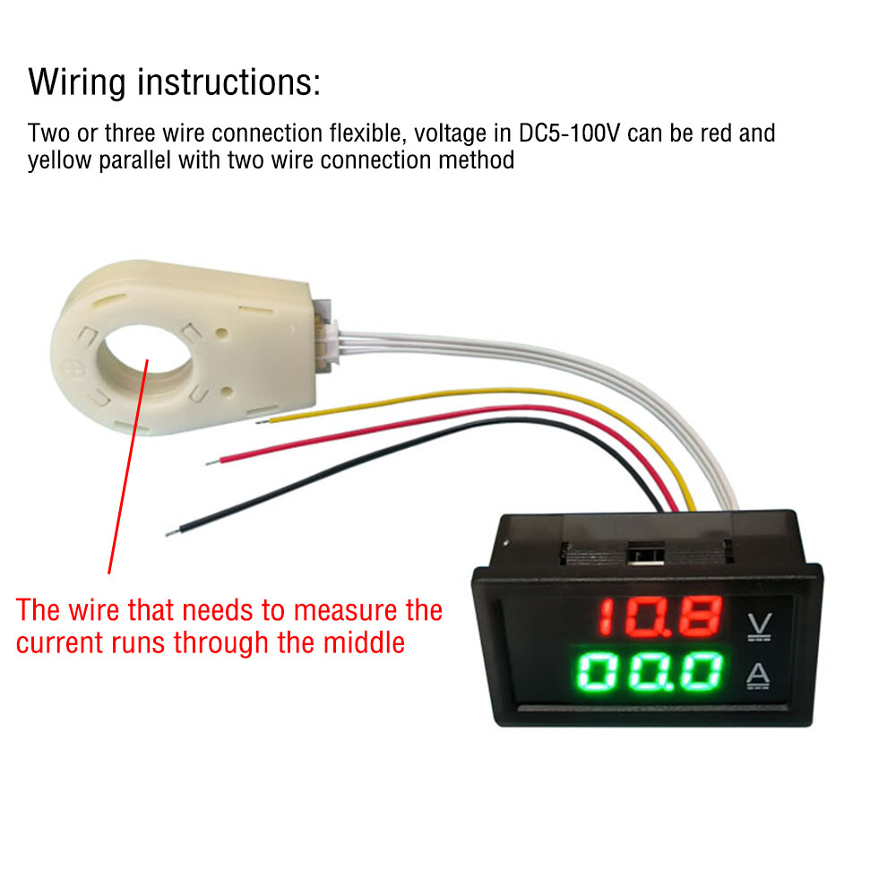 100A 0.1A Hall Current Voltmeter Dual Digital Display DC 5V-100V DC 0-300V ± NEW