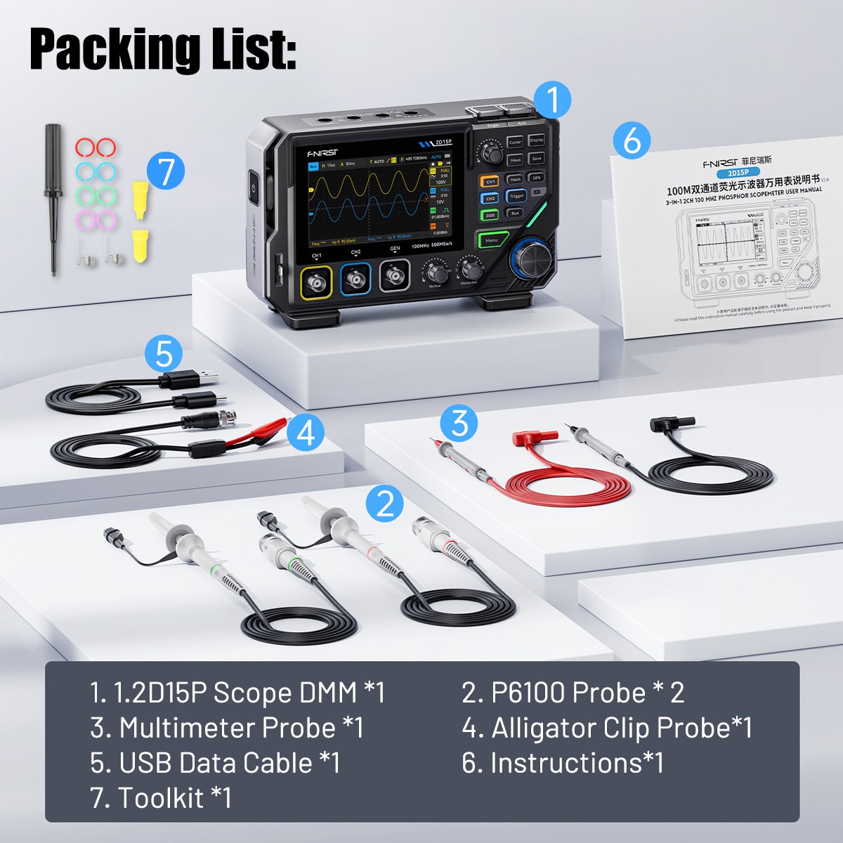 FNIRSI-2D15P Digital Multimeter Oscilloscope Signal Generator Duan Channel 100M