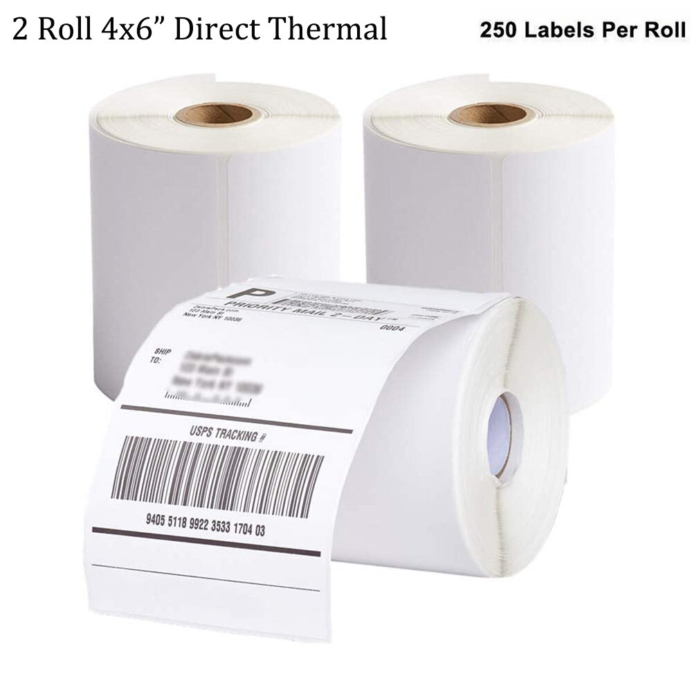 2 Rolls 4×6 Direct Thermal Shipping Labels 250 Per Roll For Zebra 2844 Eltron