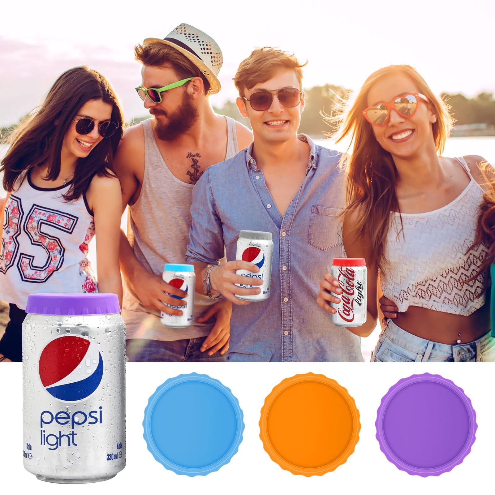 6 PCS Silicone Soda Can Lids,6 Color BPA-Free Reusable Multiple colors