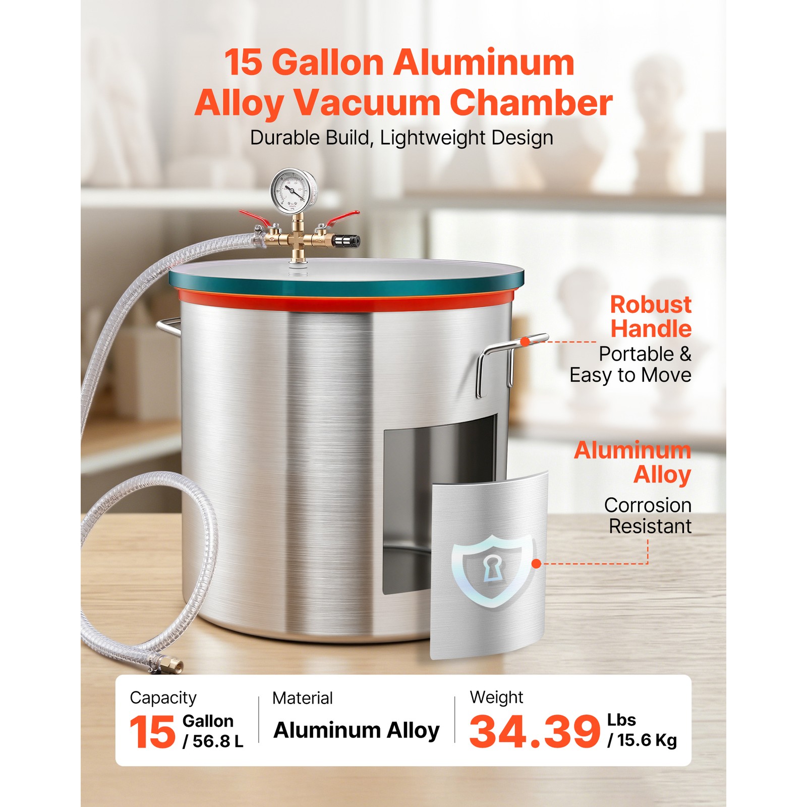 Uimoso 15 Gal Aluminum Vacuum Chamber with Tempered Glass Lid for Degassing