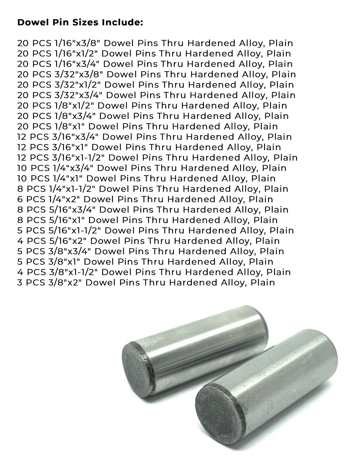 Plain Finish Hardened Alloy Dowel Pins Assortment – 293 PCS