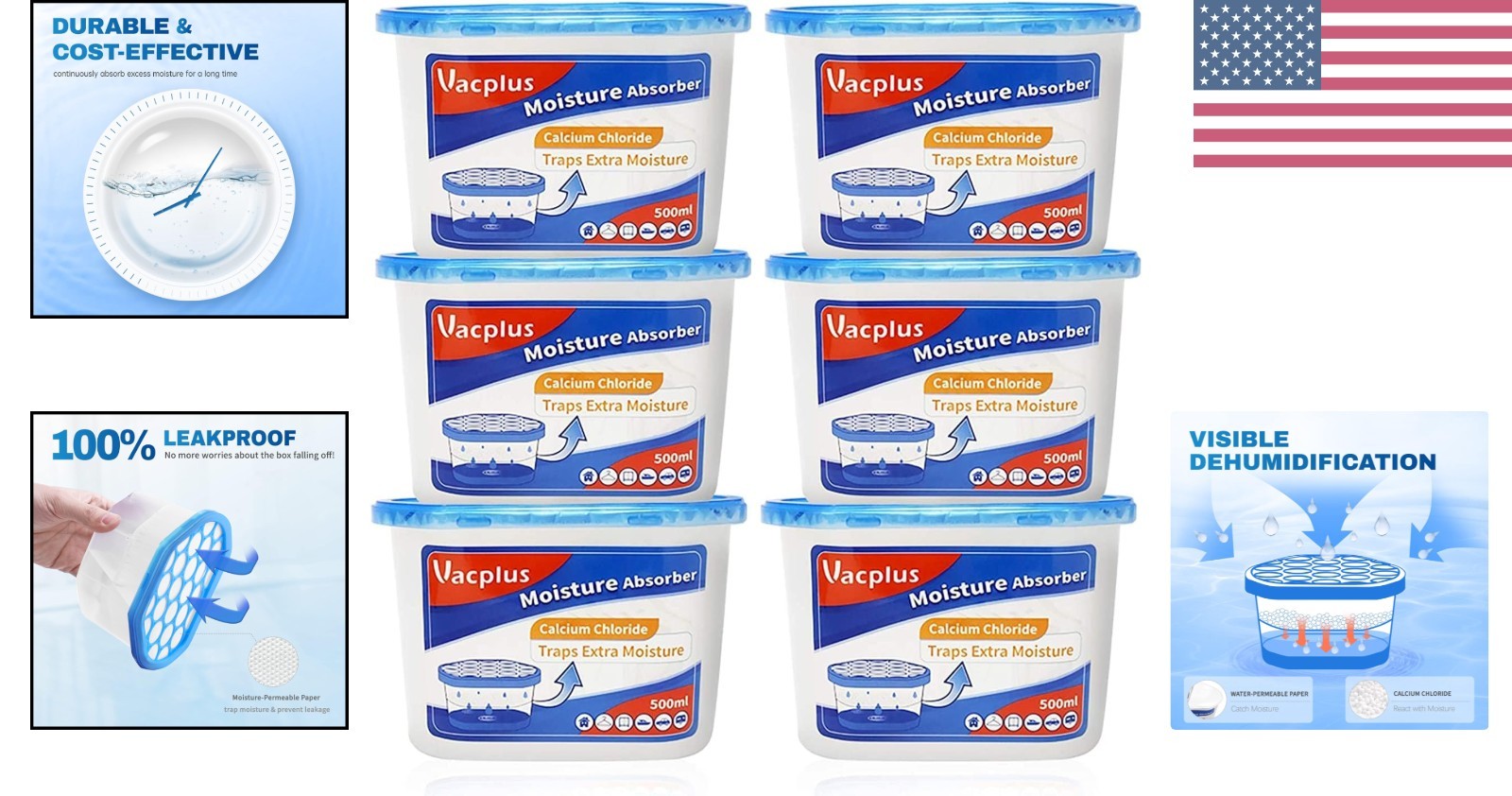 Fragrance-Free Moisture Absorbers – 6 Pack Leakproof Dehumidifier for Any Room