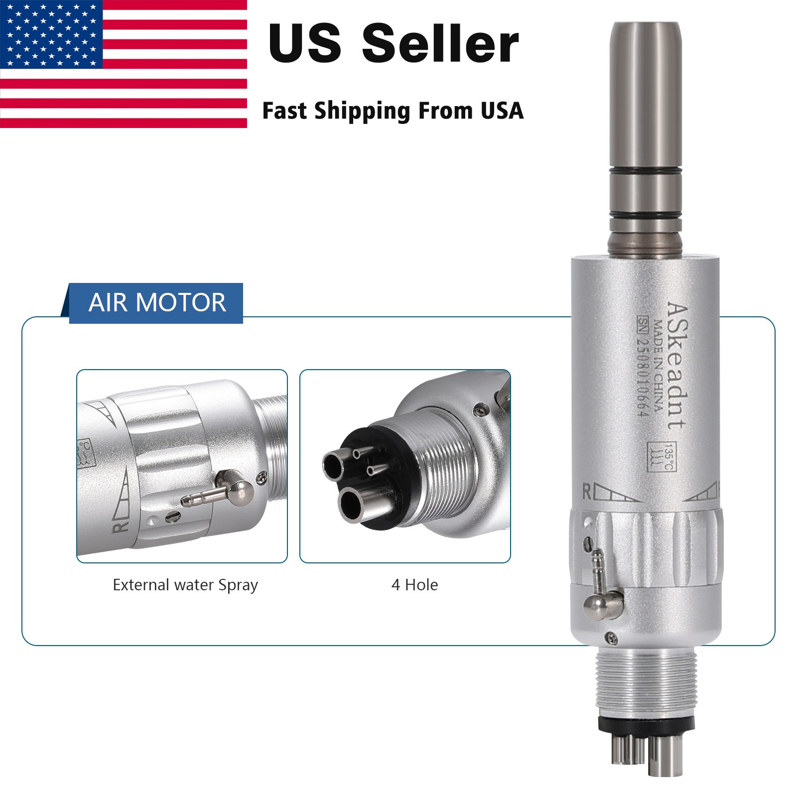 NSK Style Dental Straight Nose Cone &Air Motor Low Slow Speed Handpiece 4Hole st