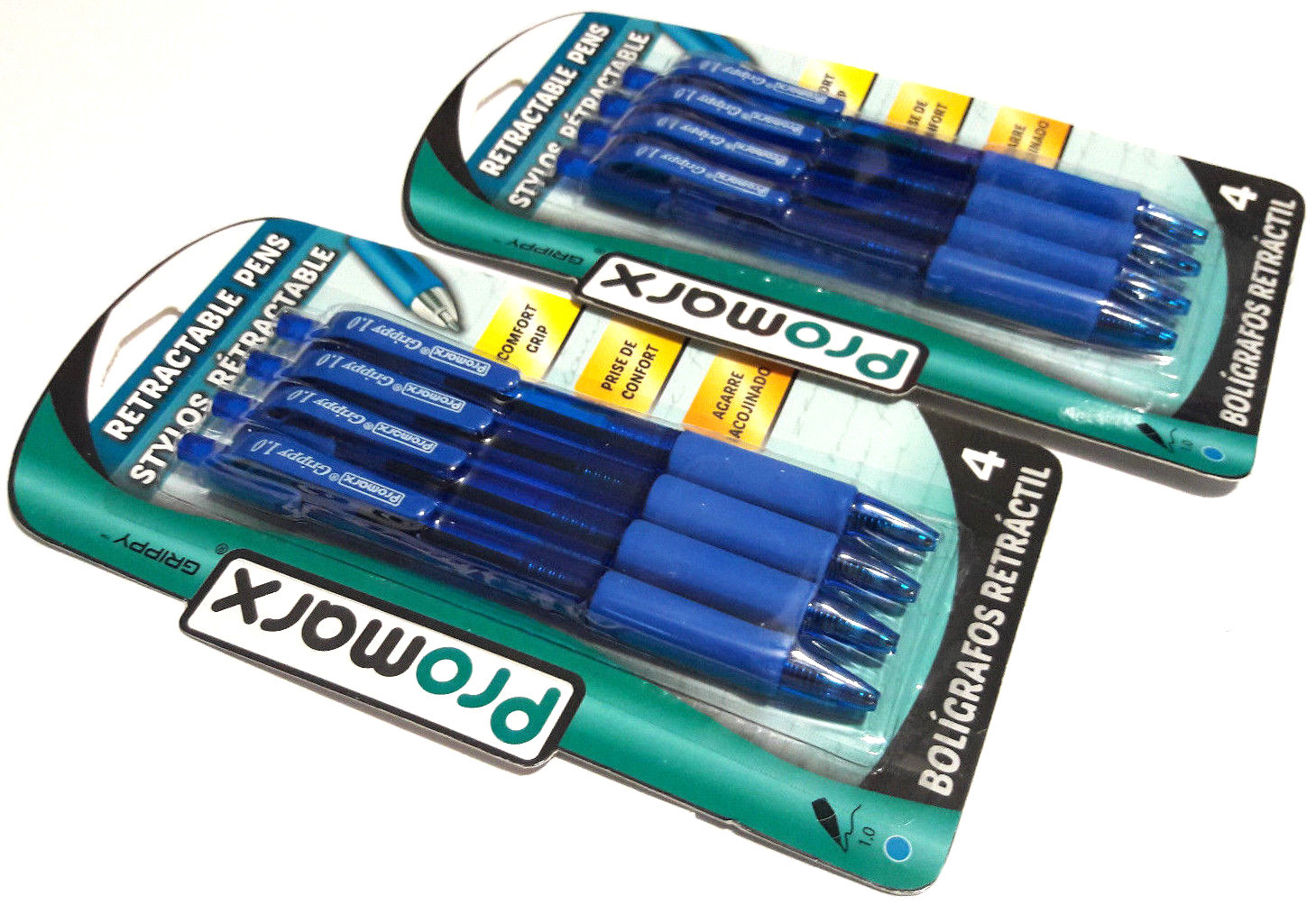 2 PACKS 8 PENS Promarx® Grippy™ COMFORT GRIP RETRACTABLE BALL POINT BLUE INK 1.0