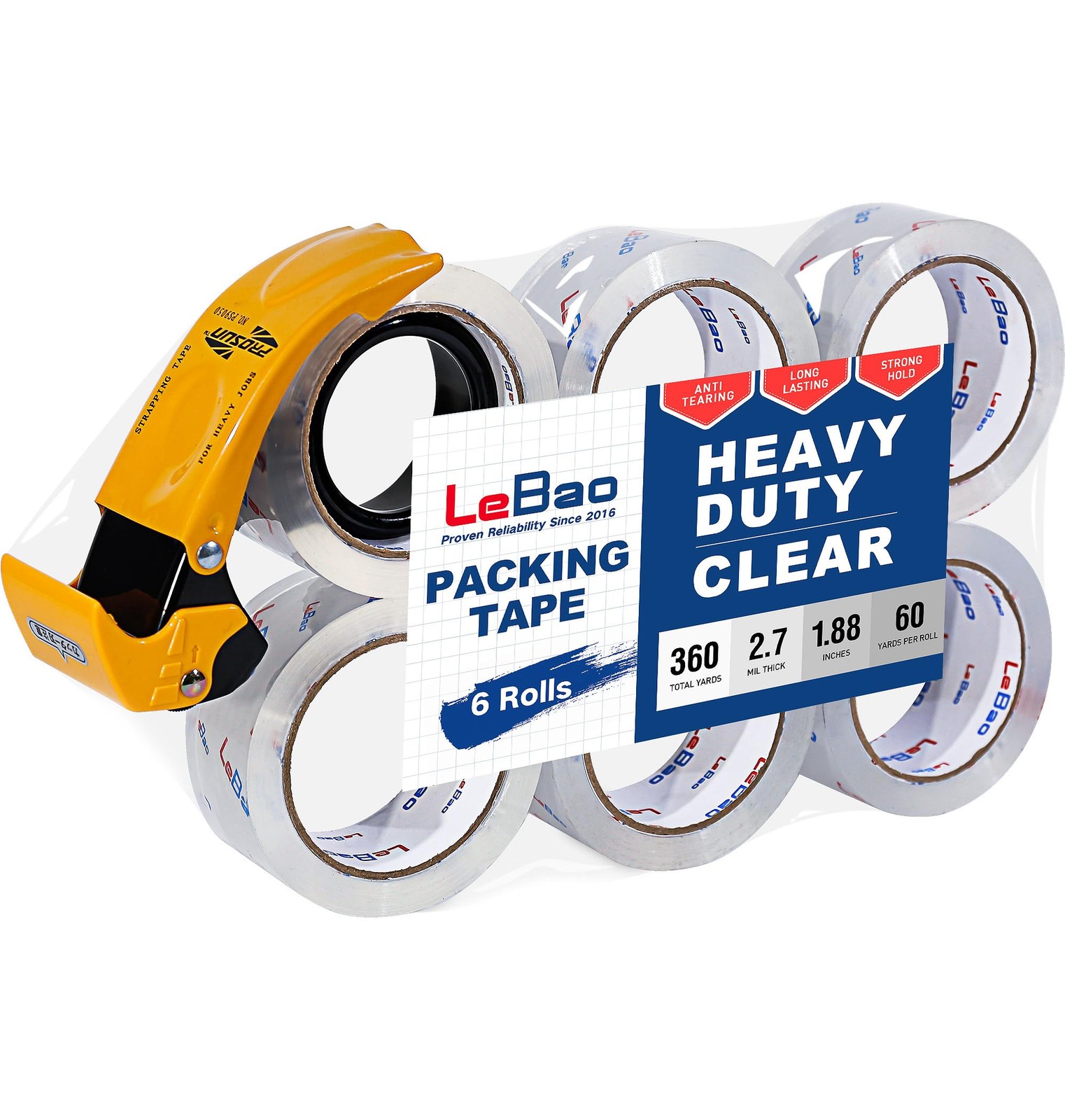 Heavy Duty Packing Tape with Dispenser, Strong Adhesion HD Clear Packaging Ta…