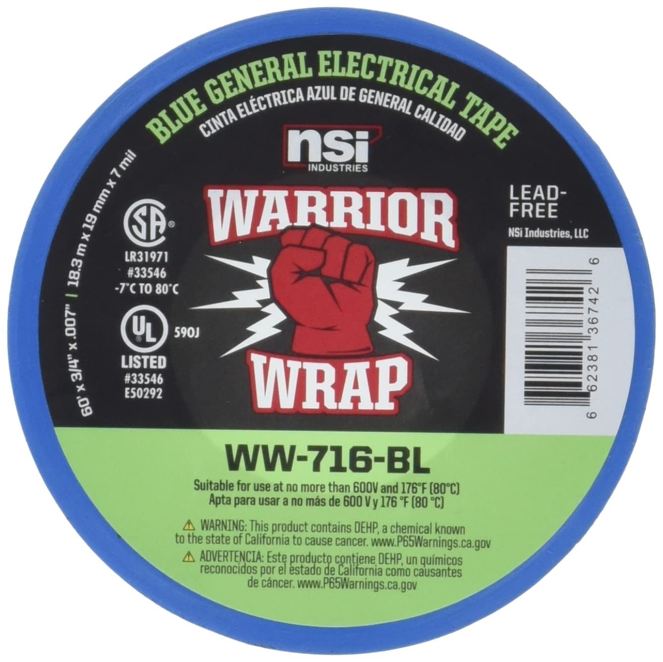 3/4 in x 60 ft Blue Vinyl Electrical Tape 7mil Heavy Duty Insulation Wire Repa