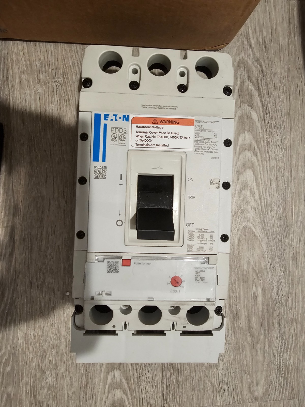 New Eaton 400 Amp breaker PD frame