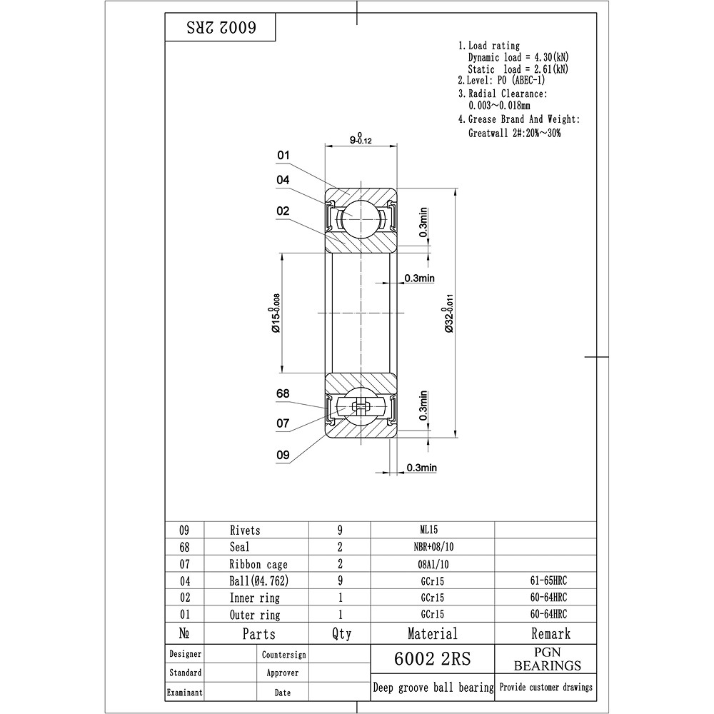 (10) 6002-2RS Premium Rubber Seal Ball Bearing C3 EMQ, 15x32x9, 6002 2RS 6002rs
