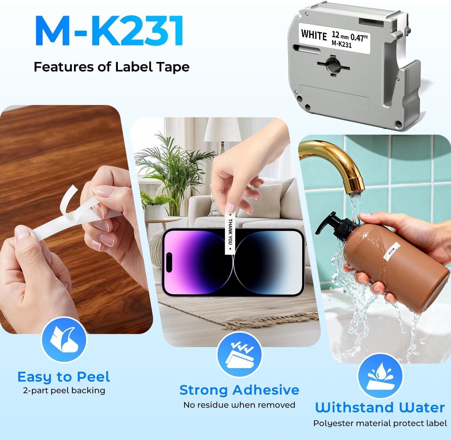 8-Pack M-K231 Label Tape Replacement for Brother P Touch M Tape M-K231s
