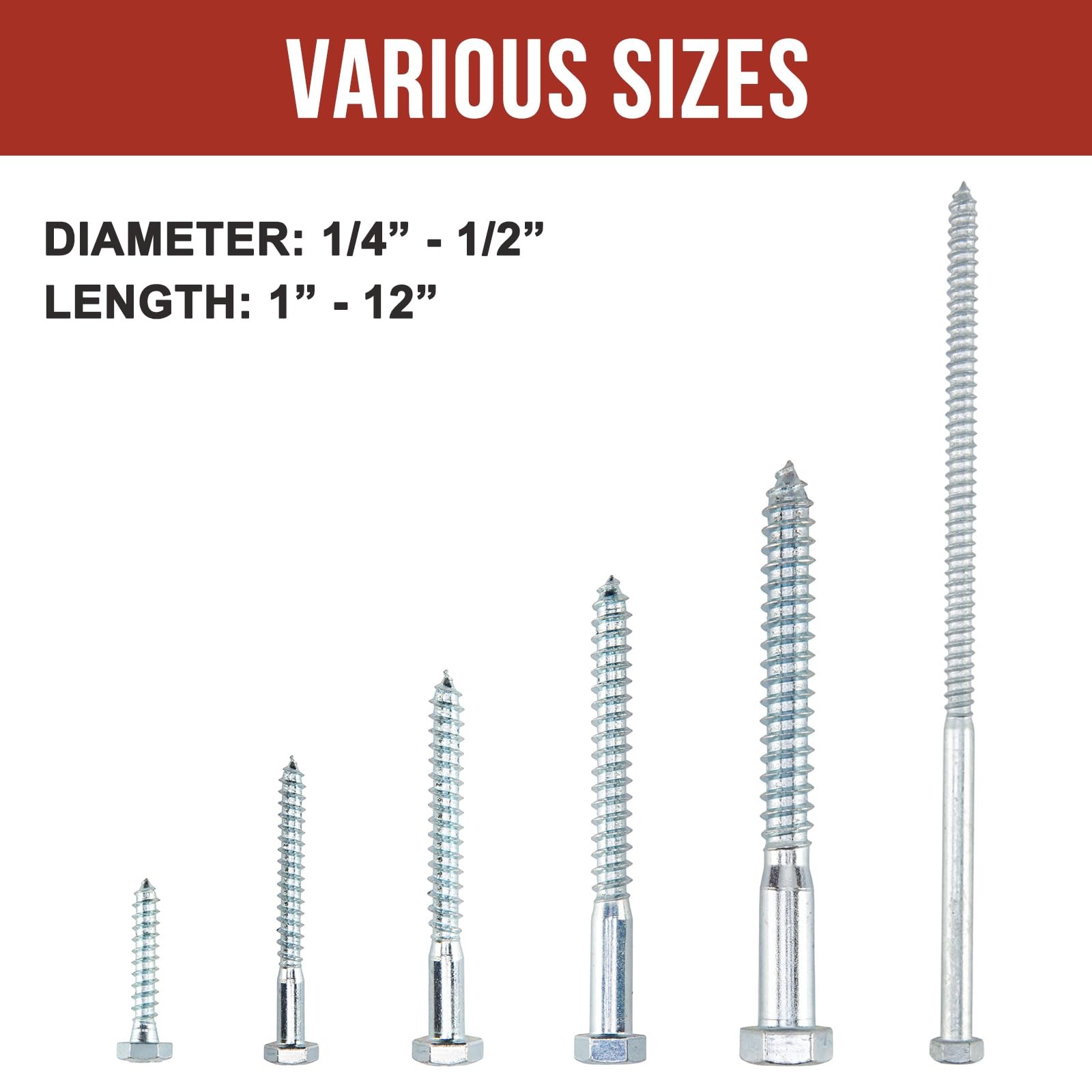 1/2″ x 14″ Lag Bolts (12 PCS) 1/2 inch Lag Screws for Wood, Heavy Duty Hex He…