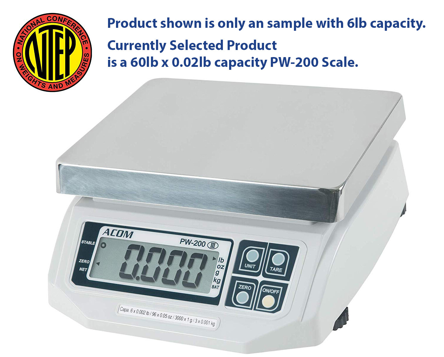 ACOM PW-200 Portion Control Scale, Single Display 60lb x 0.02lb, Legal for Trade