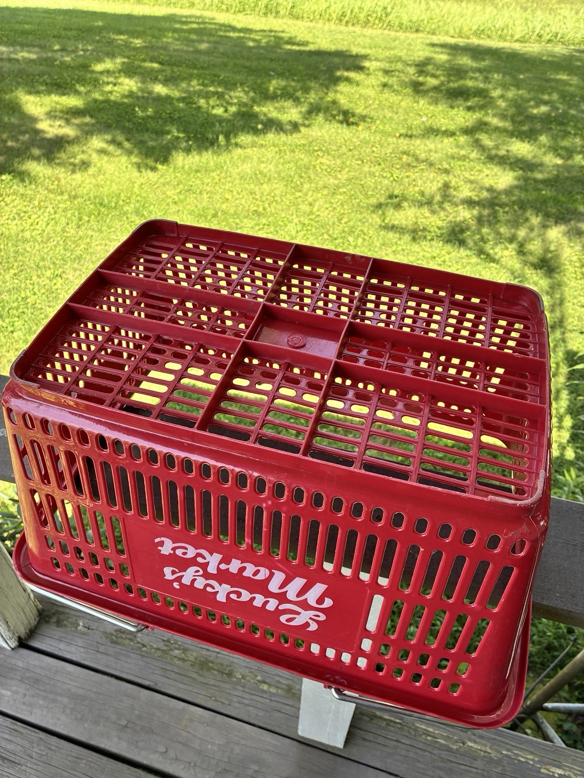 VTG Shopping Baskets LUCKYS MARKET Red Grocery Carry Basket