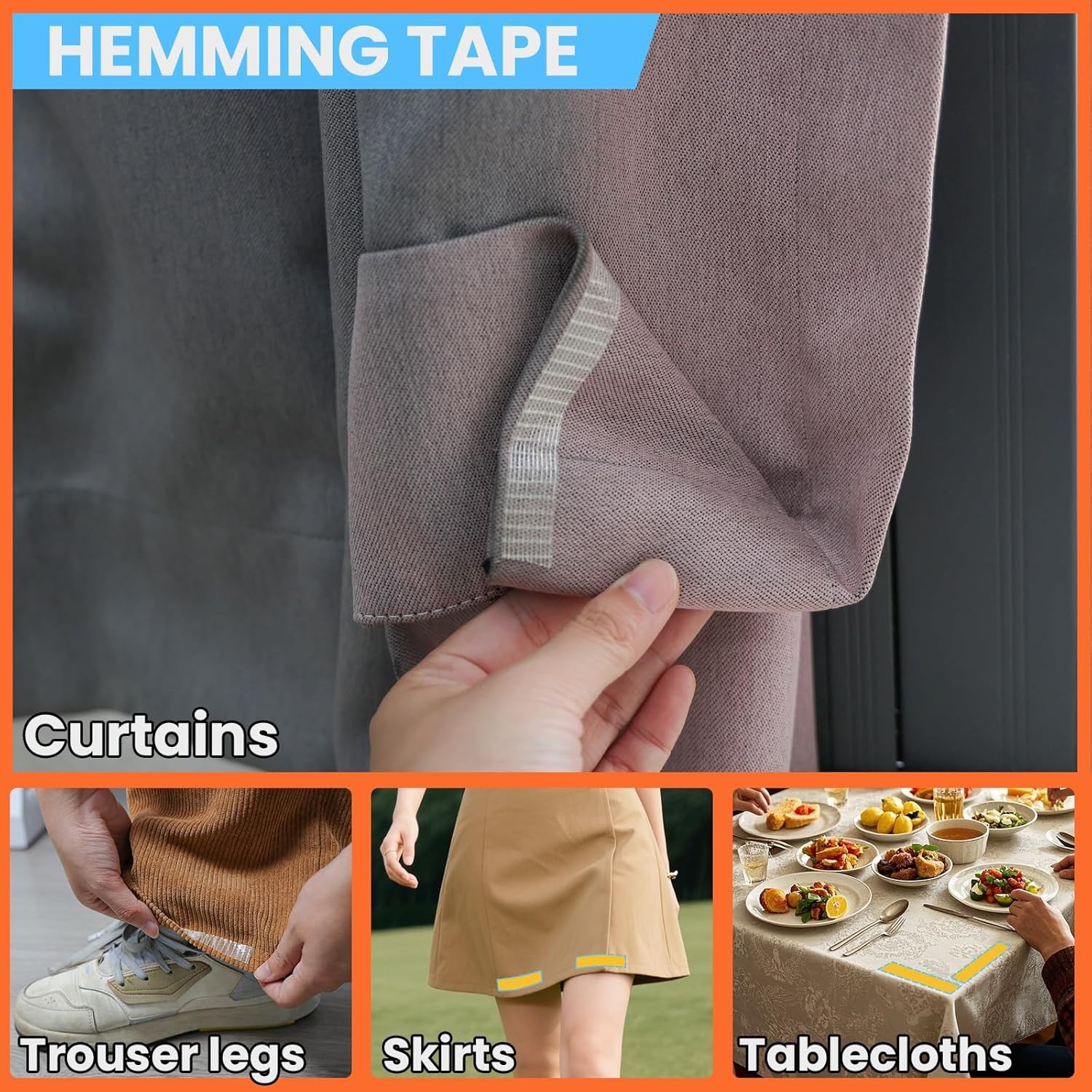 Double Sided Fabric Tape Heavy Duty for Hem, 0.5 in x 33FT/10m x 4Rolls
