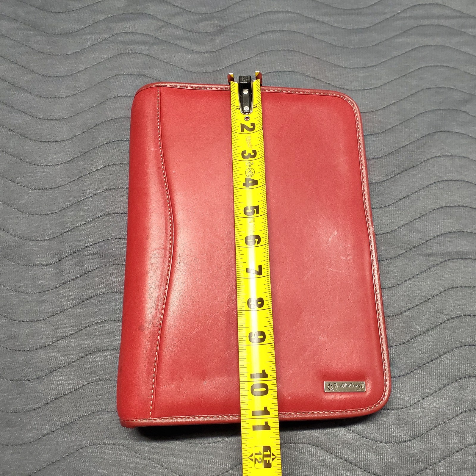 ​VTG Franklin Covey 7 Ring Leather Planner Organizer Zip Up Cranberry Red 11″x8″