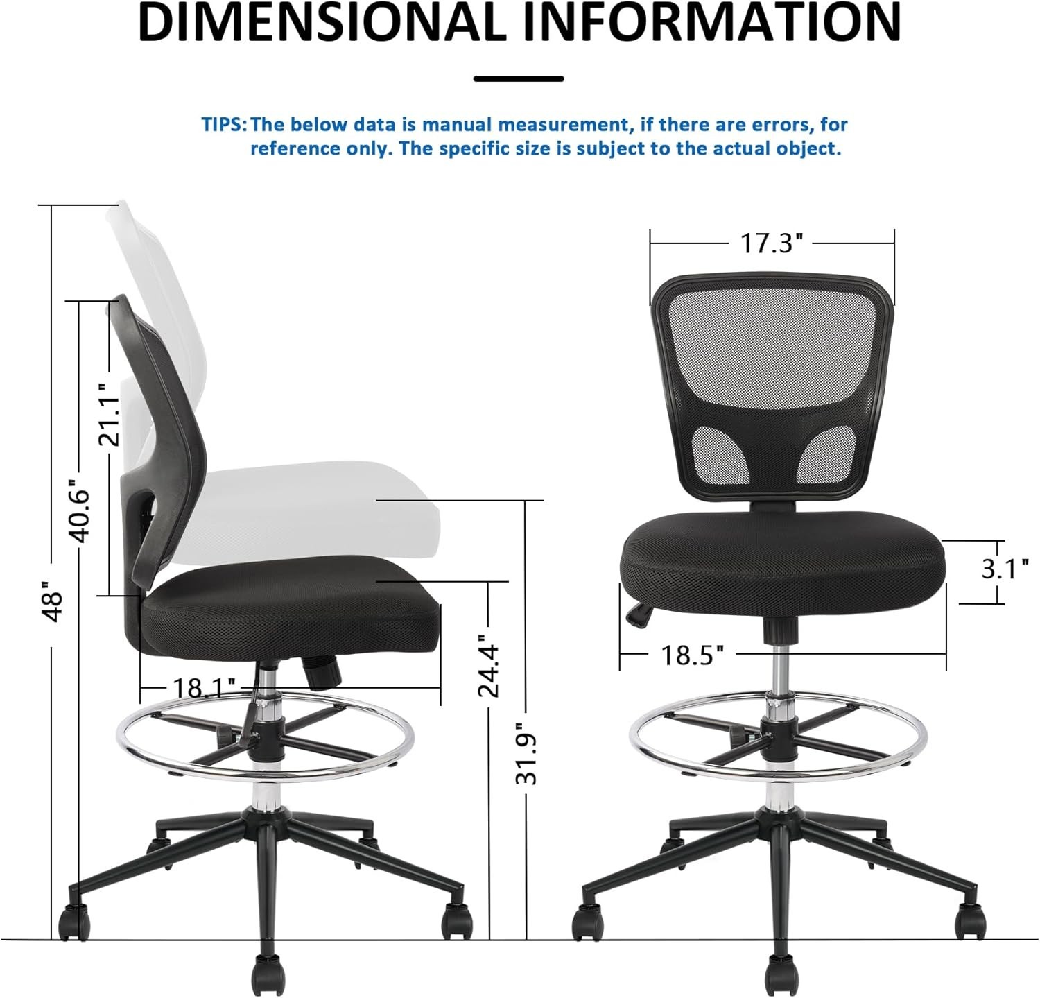 Ergonomic Tall Drafting Chair with Adjustable Height & 360-Degree Swivel