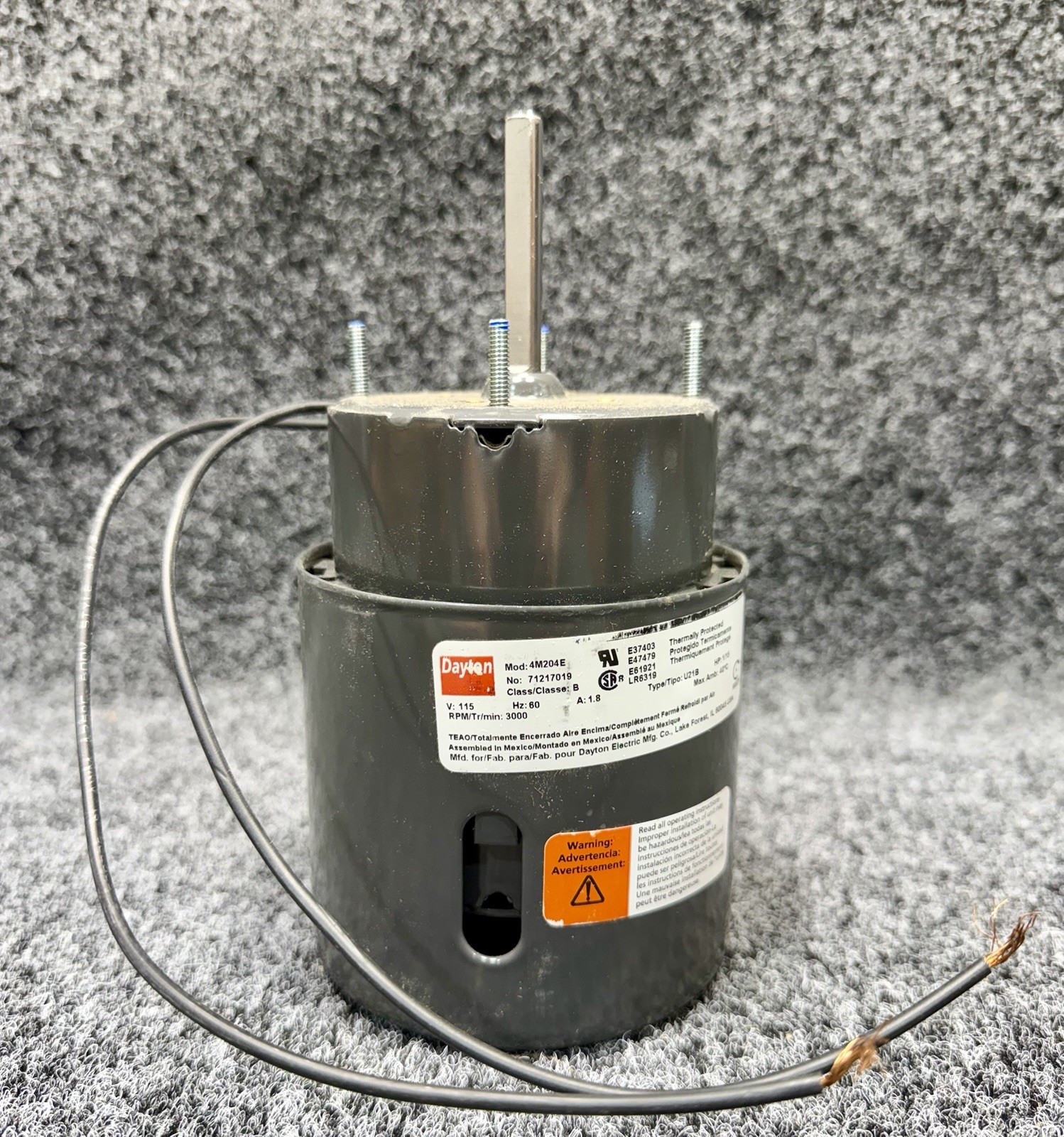 DAYTON 71217019M 4M204E HVAC Motor 115V, 3,000 RPM, 1/15 HP