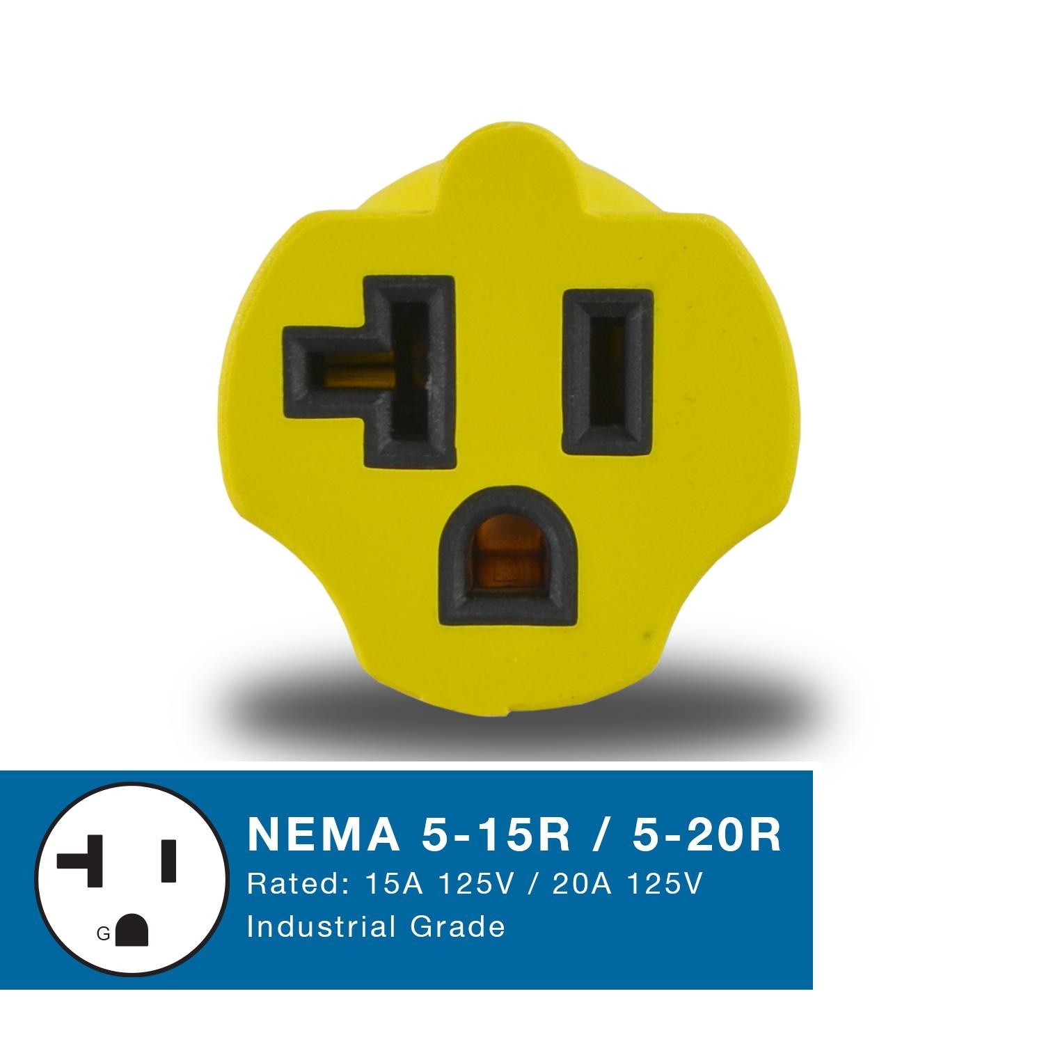 Conntek 30128-YW Plug Adapter NEMA L5-15P to 5-15/20R