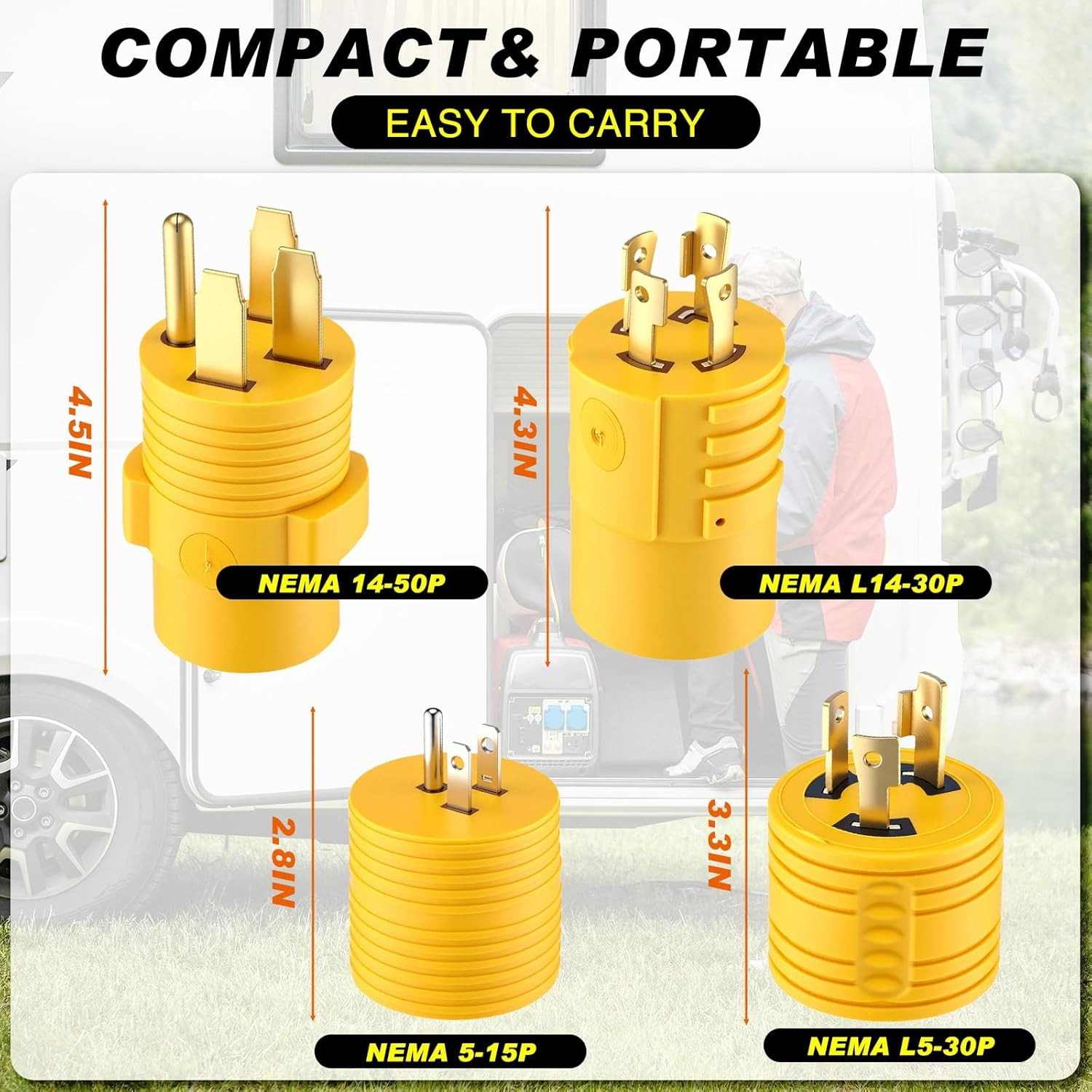 4 Pcs RV Generator Adapter Kit, NEMA 14-50P/5-15P/L14-30P/L5-30P to NEMA TT-30R,