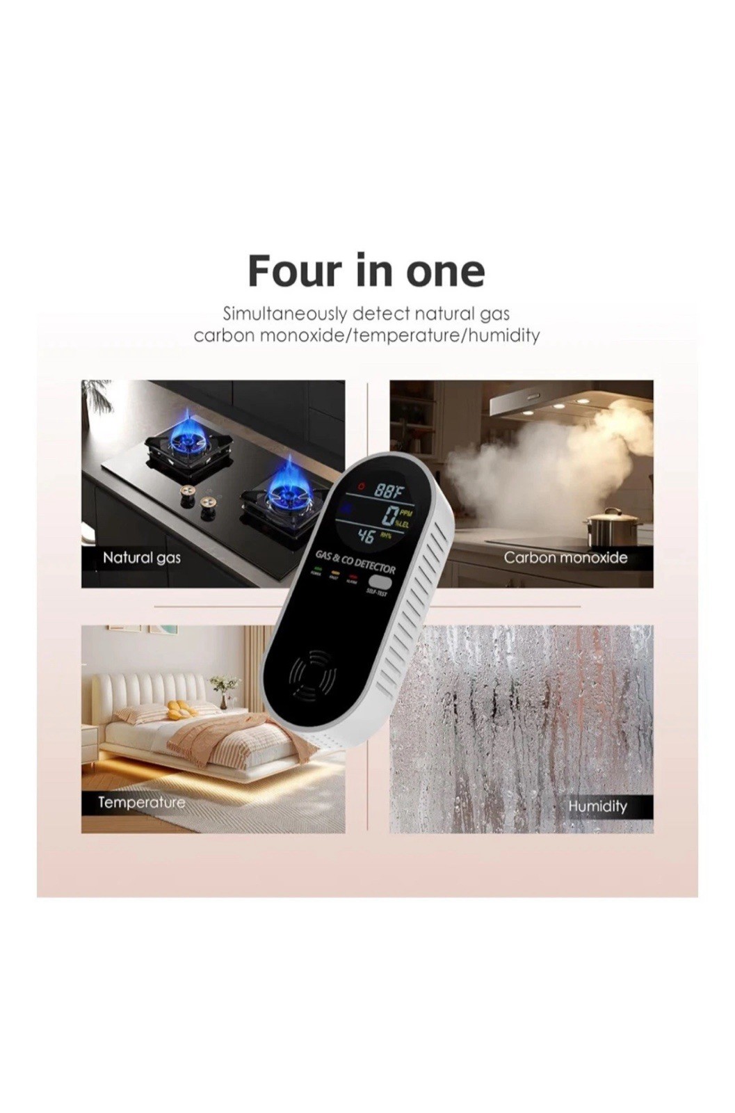 4-in-1 Carbon Monoxide Detector Warning Alarm Sensor LED Digital Gas Detector US