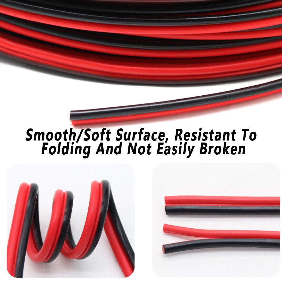Twin 2 Core Cable 0.3mm² ~ 2.5mm² Flat Thin Wall Wire Red/Black Automotive
