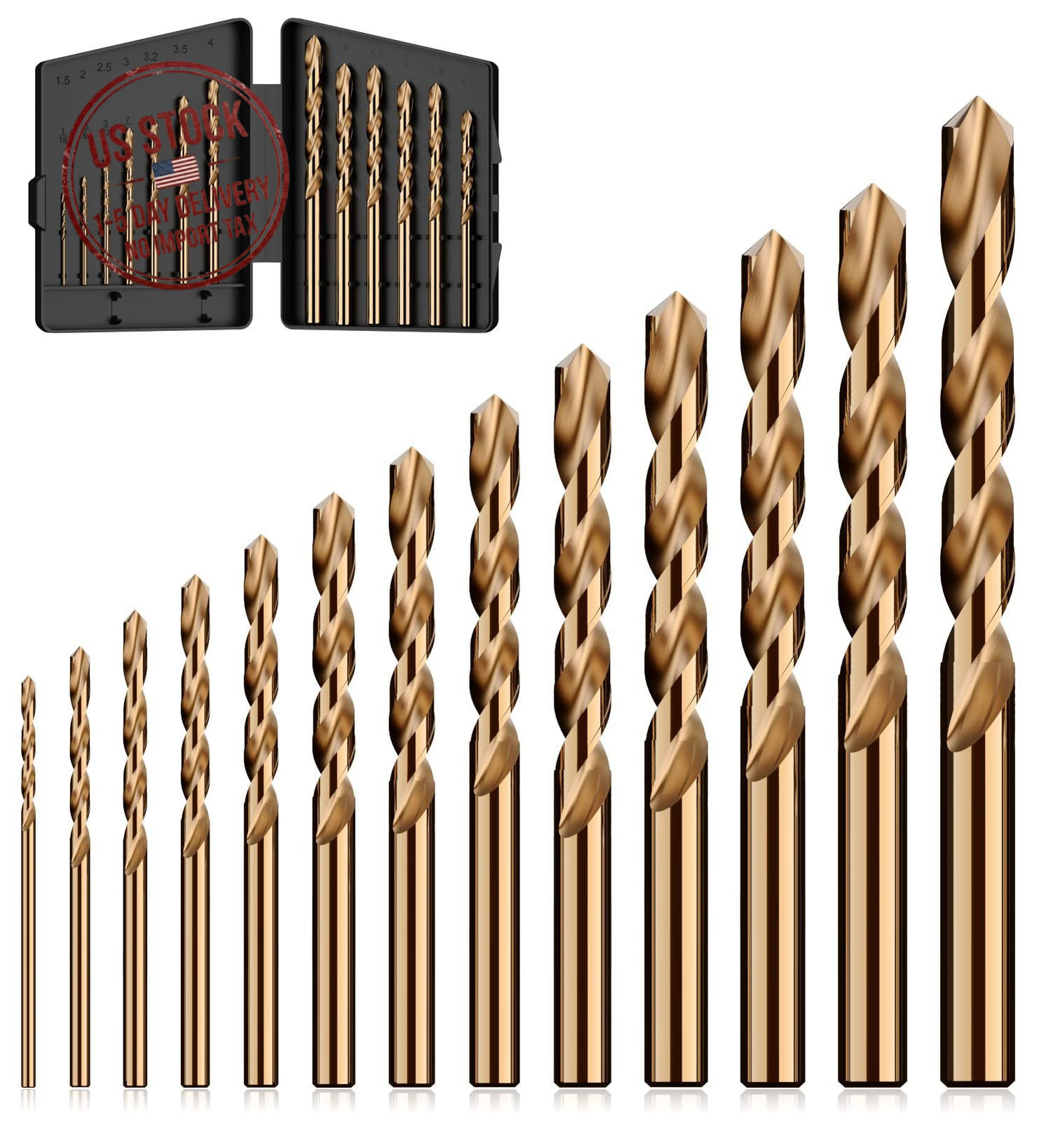 Cobalt Drill Bit Set 13Pcs M35 HSS Jobber Length Drill Bits Metal Wood 1/16-1/4