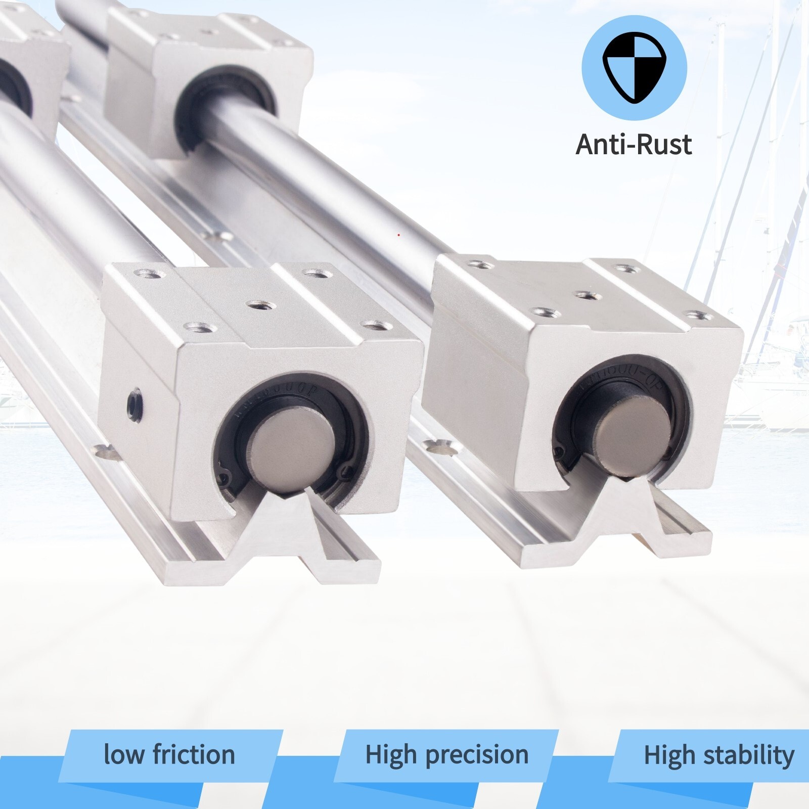 2Pcs SBR12/16/20 Linear Rail Shaft 300mm~1500mm+4 Pcs SBR12/16/20 Bearing Block