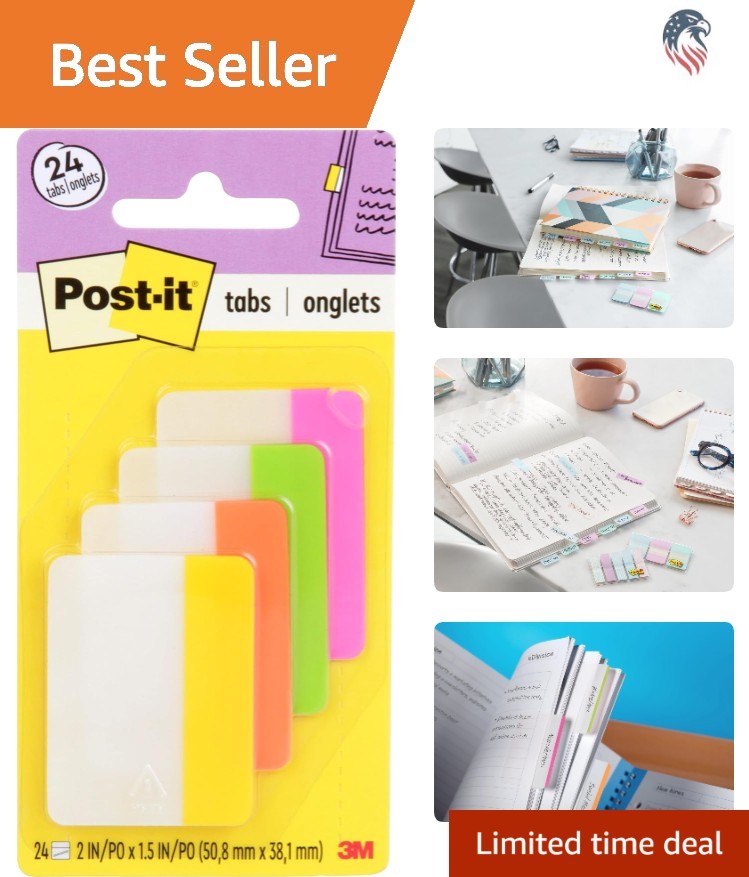 2 Inch x 1.5 Inch Repositionable Bookmark Tabs Assorted Bright Colors 24 Pack