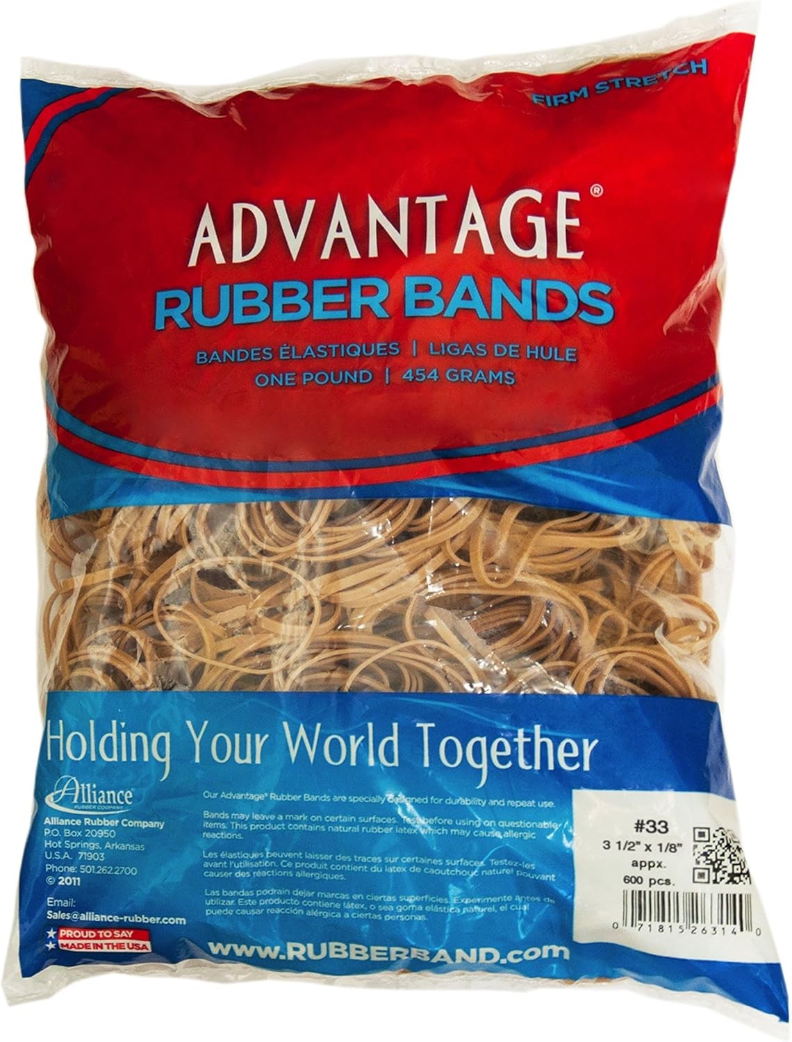 Advantage Rubber Bands 1 Pound Bag Firm Sturdy Stretch Office Home Crafts