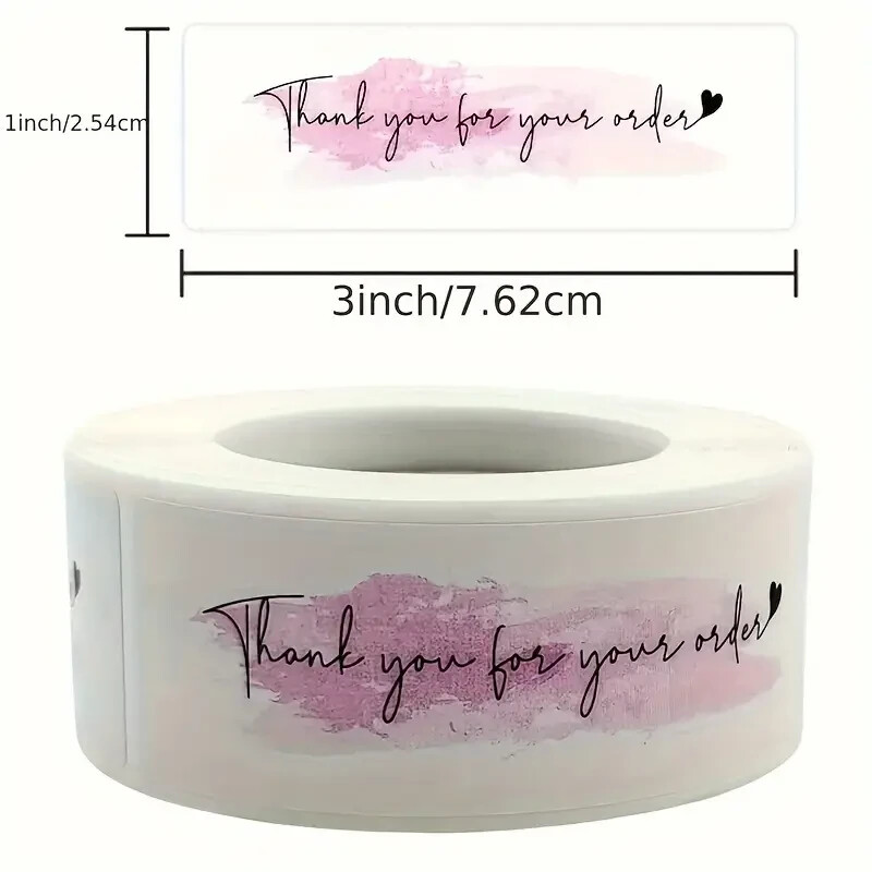 Pink Thank You For Your Order Stickers 250 Per Roll