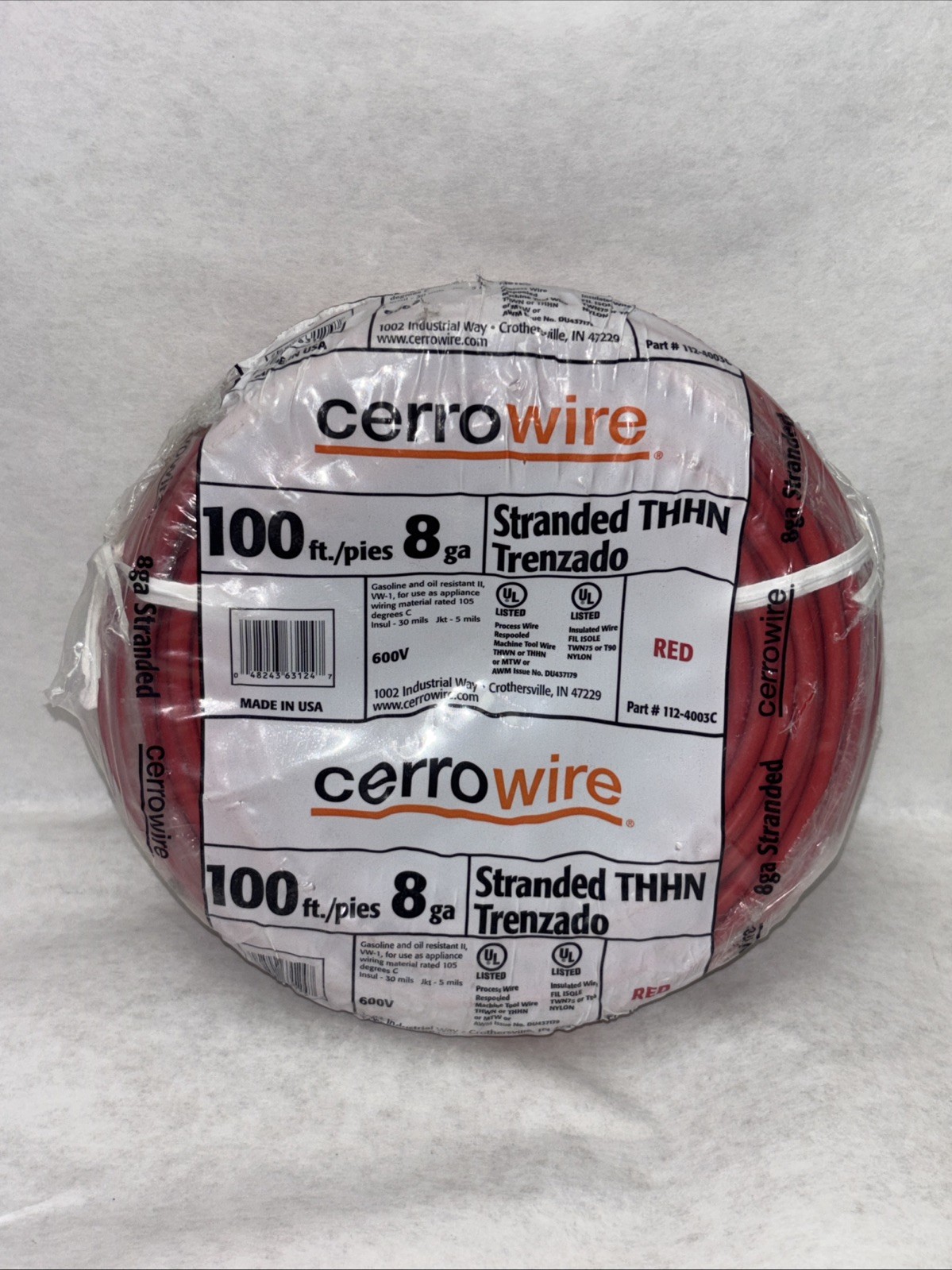 Cerrowire 100ft 8 Gauge Red Stranded Copper THHN Wire