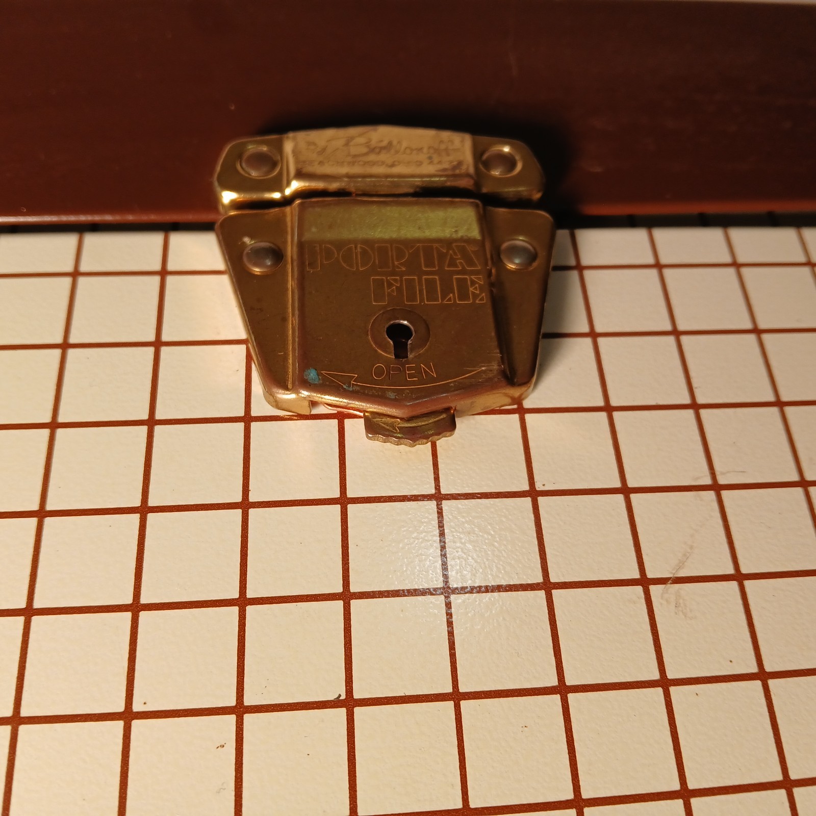 Vtg Ballonoff Porta File Metal Storage Record Box Brwn Grid Graph Pattern No Key