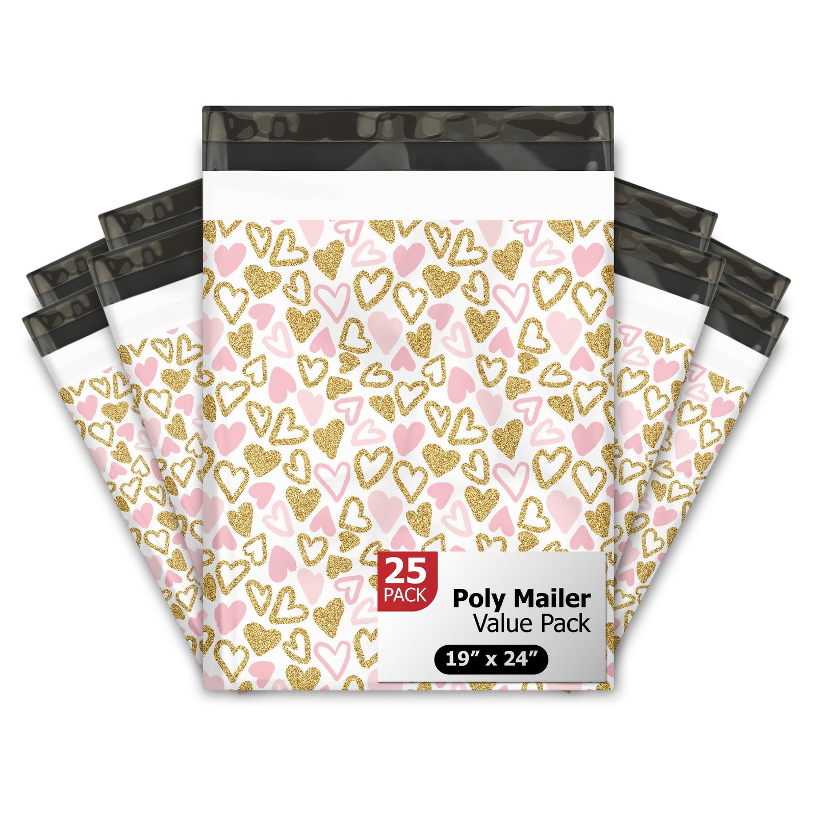 19×24 (25) Pink Hearts Designer Poly Mailers Waterproof Self Sealing Tear Res…