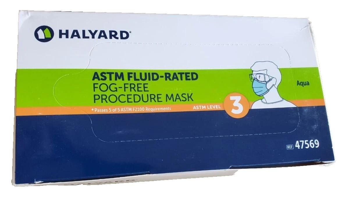 2×50 packs Halyard 47569 Procedure Mask NonSterile ASTM Level 3 (100 total)