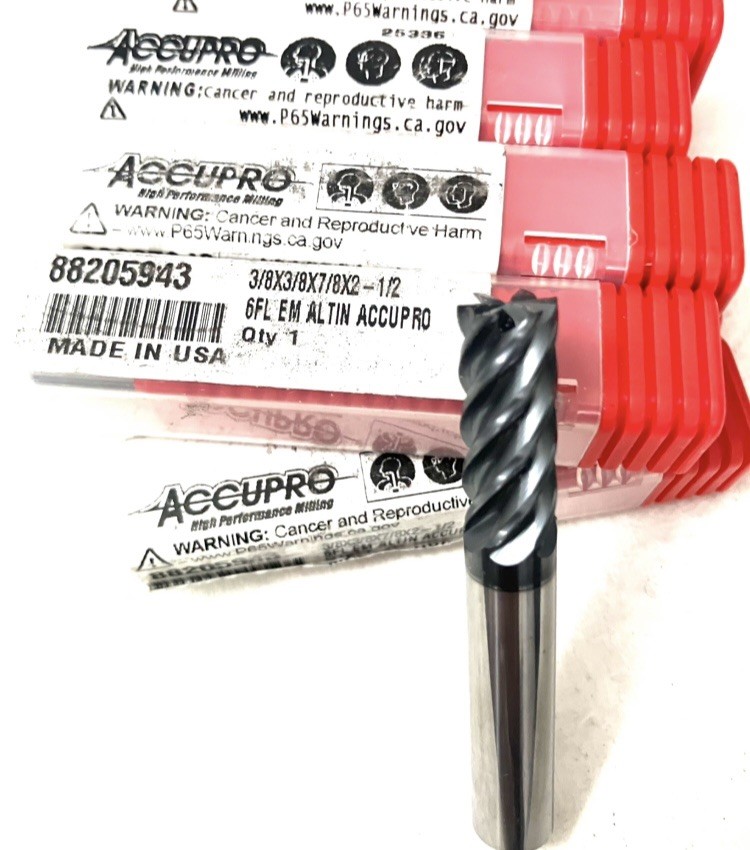 10PC Accupro 88205943 3/8″ 6FL Square End Mill Solid Carbide AlTiN NEW