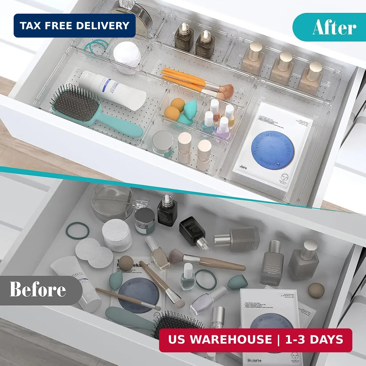 StorMiracle 28 PCS Clear Plastic Drawer Organizers Set, 4 Size Desk Drawer Organ