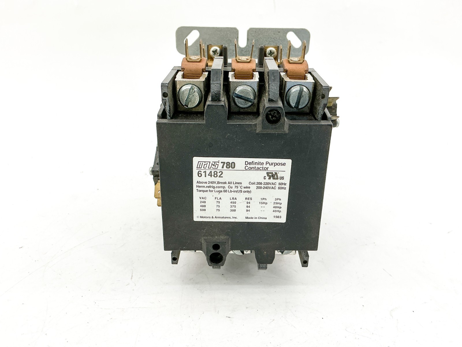 New Mars 61482 Definite Purpose Contactor 208/240VAC 3Ph 40Hp 780 – No Box