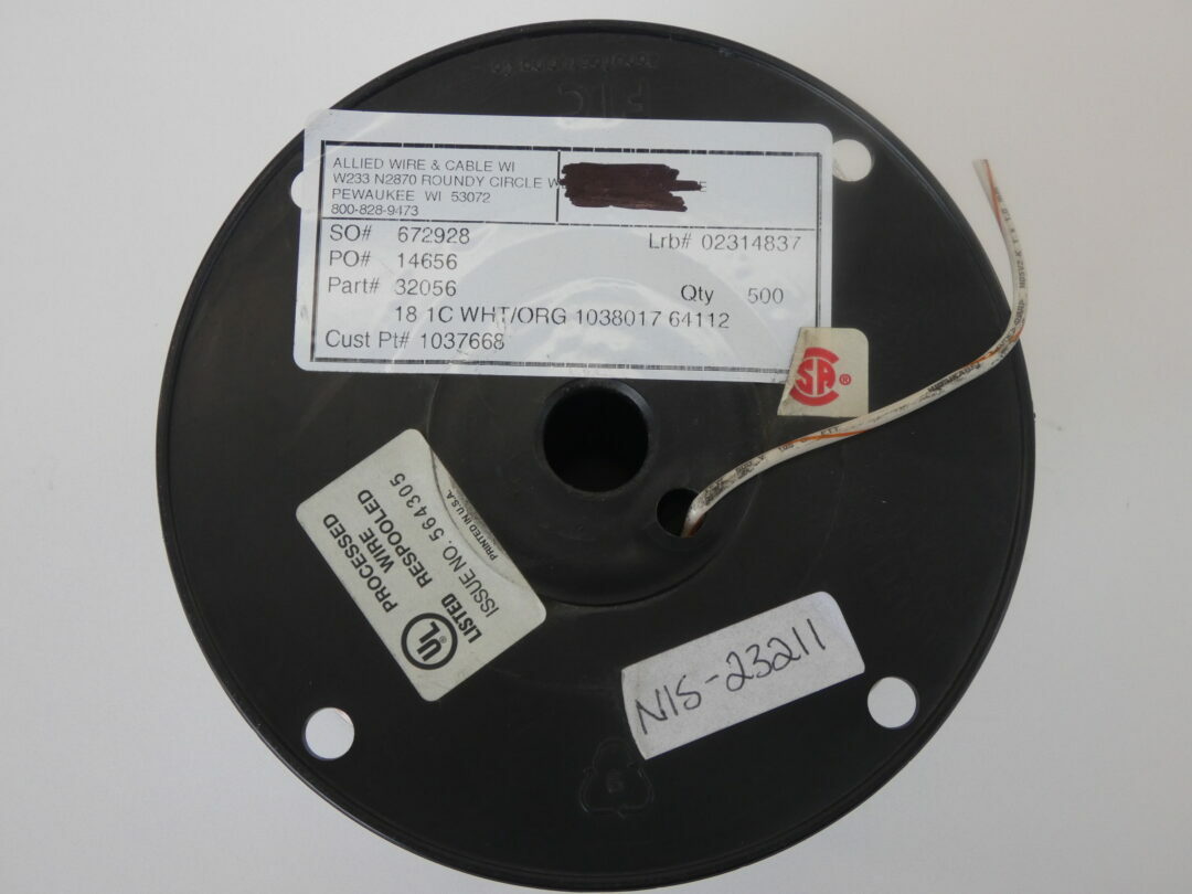Allied Wire & Cable 32056 Wire Spool, 500′, 18 AWG, White/Orange – NEW Surplus!