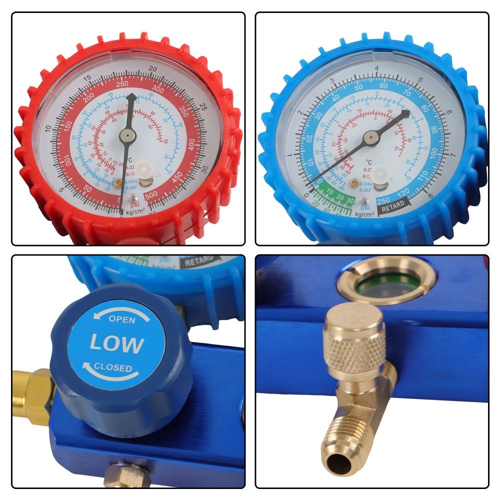 4CFM Rotary Vane Air Vacuum Pump HVAC 1/3HP A/C Refrigeration Kit Manifold Gauge