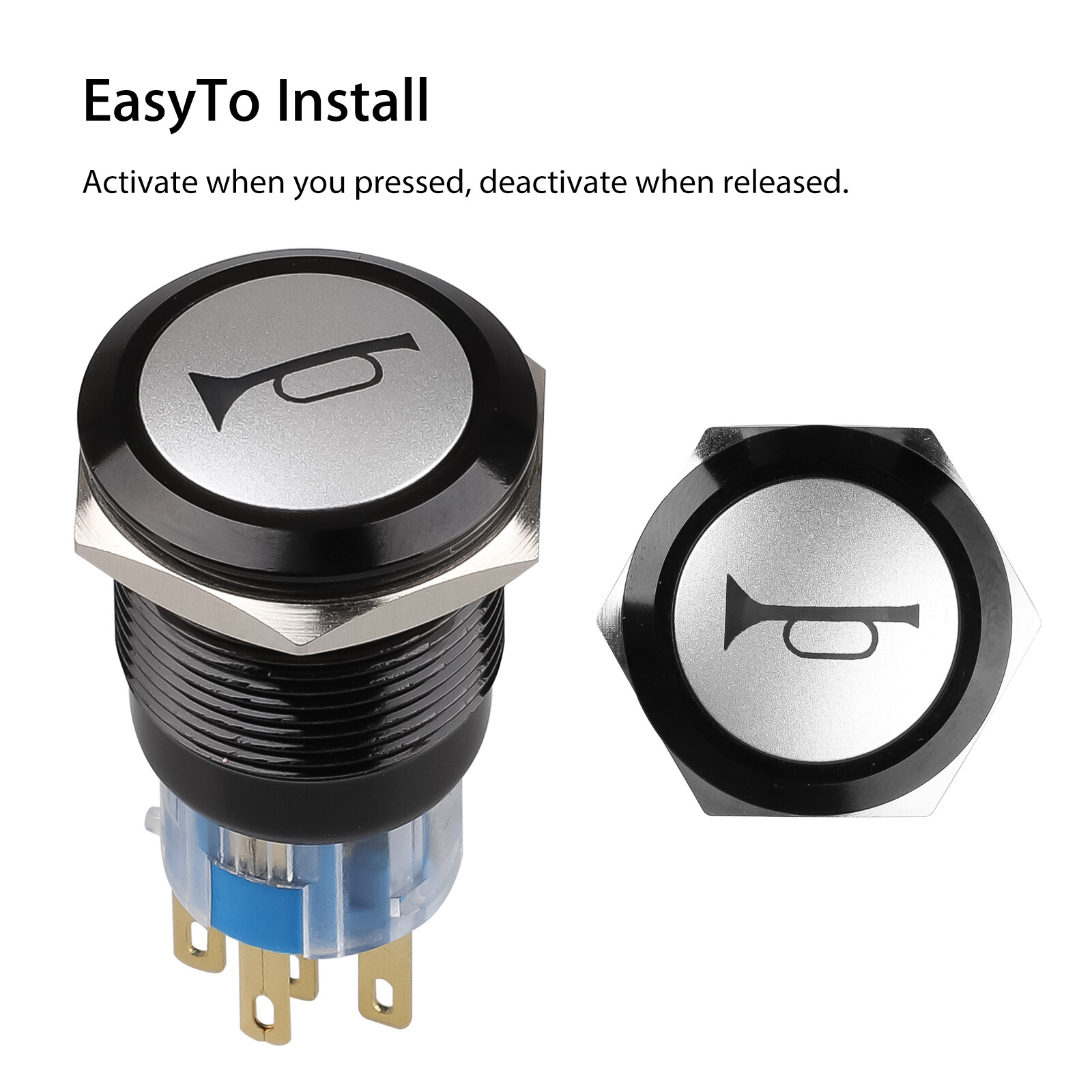 USA 12V 19mm Momentary LED Marine Car Stainless Horn Push Button Light Switch
