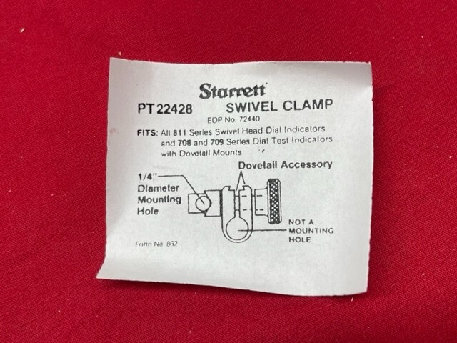 Starrett PT22428 Swivel Post Snug with Dovetail Indicator Clamp for 252 & 657