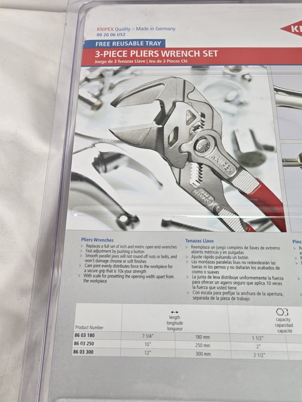 KNIPEX 00 20 06 US2 3-Piece 7, 10 and 12 Pliers Wrench Set