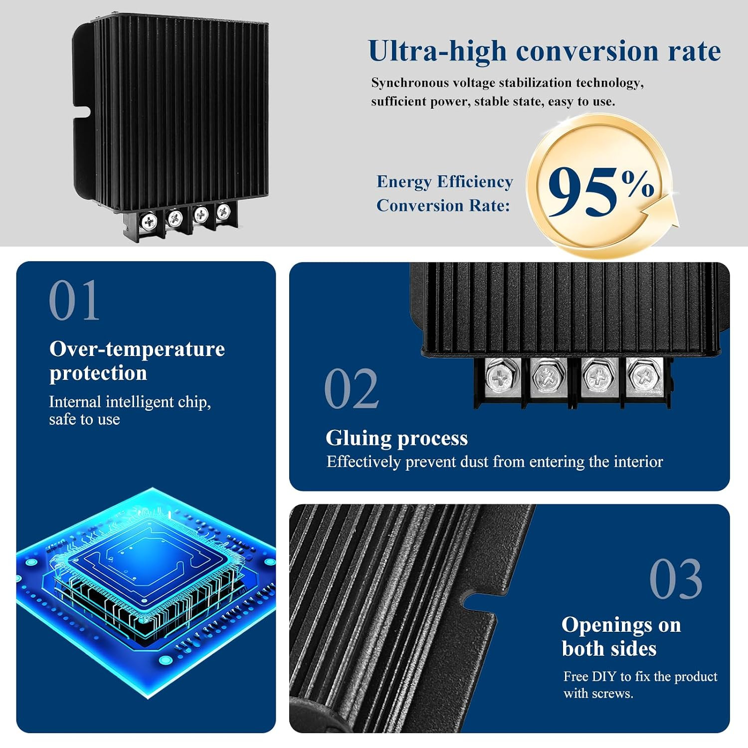 600W Dc-Dc 24V 25A Power Converter 12V to 24V Step-Up Transformer, Shockproof an